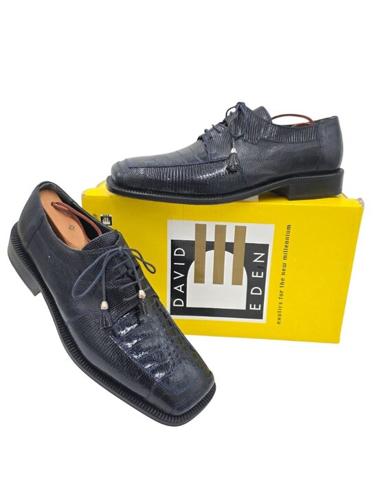 NEW Vintage Crocodile Lizard Mens 10 Navy Blue Exotic David Eden Dress Shoes main image 9